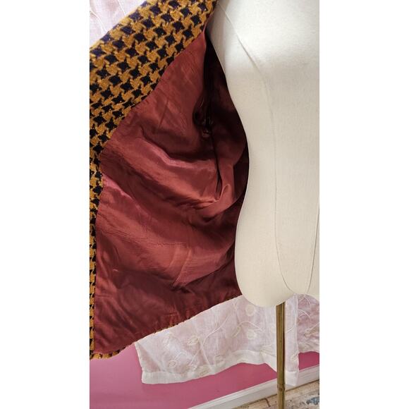 Vintage Purple Gold Houndstooth Tweed Blazer Notched Lapel Petite LSU 12 Med Lrg - Picture 4 of 5
